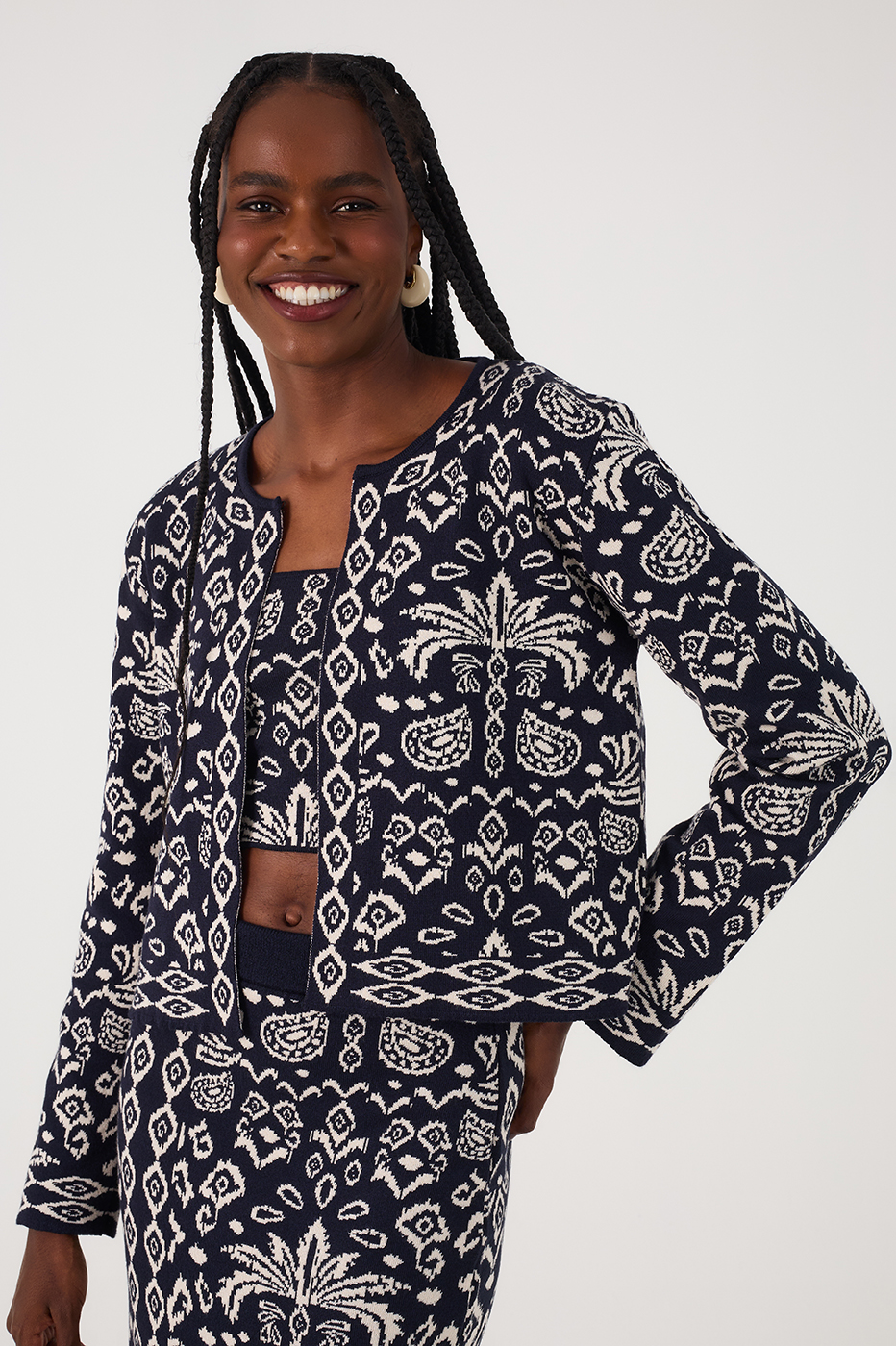 Tropikat Print Knit Cardigan