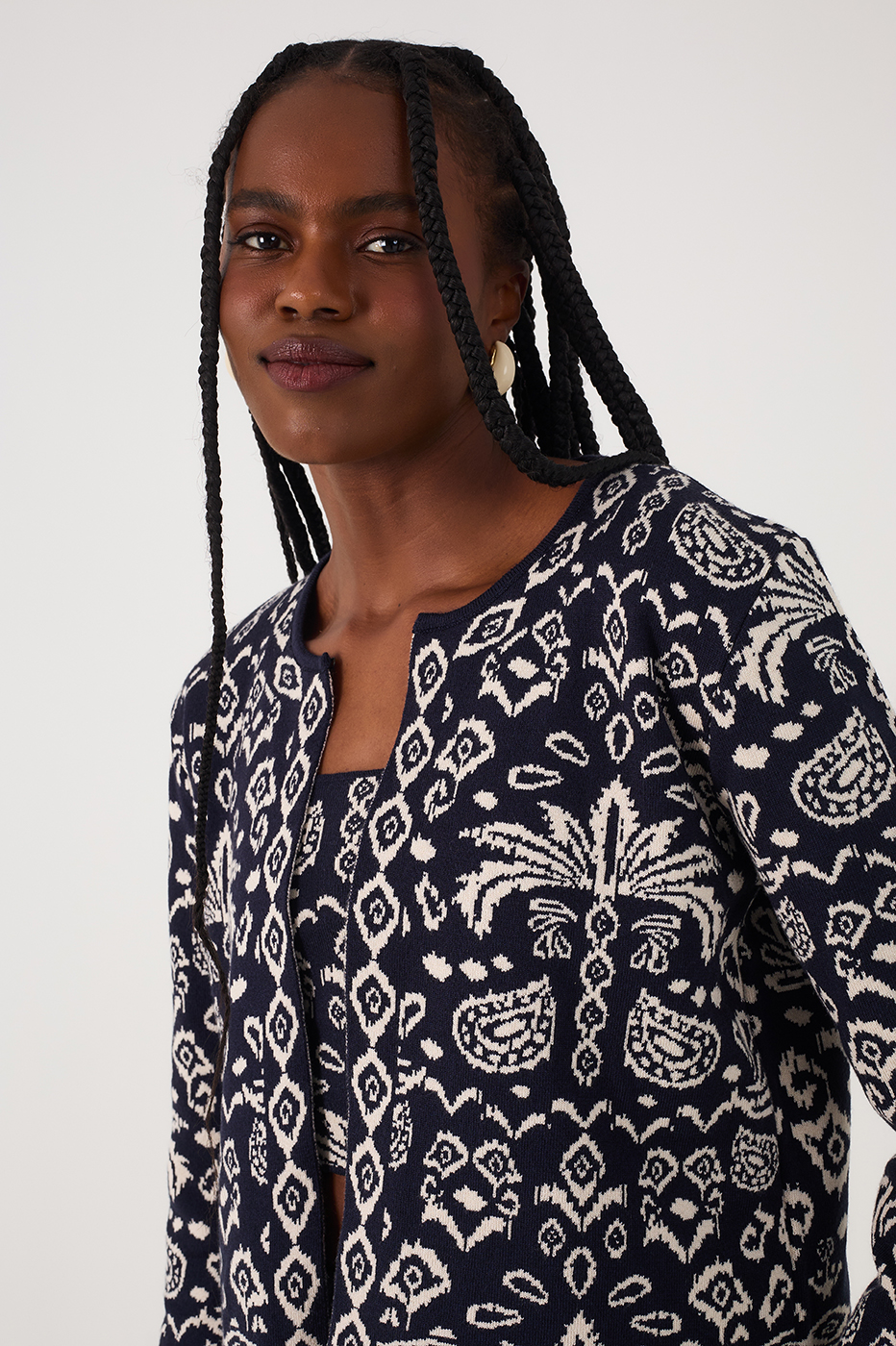 Tropikat Print Knit Cardigan