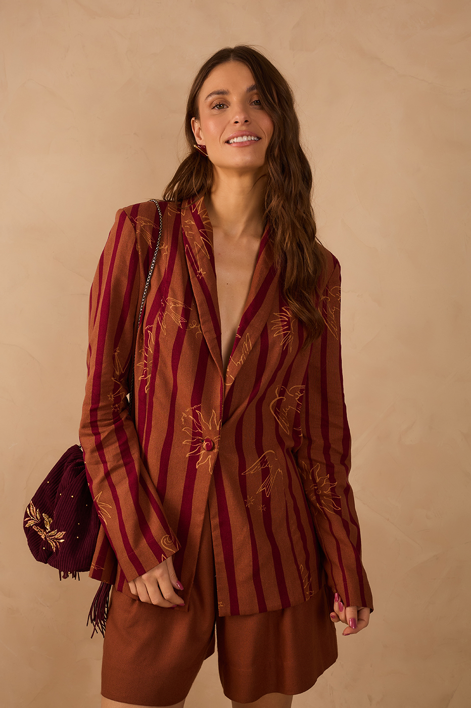 Brown Encanto Lapel Buttoned Blazer