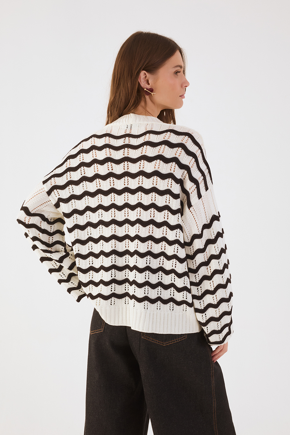 Black And White Ondas Buttoned Tricot Cardigan