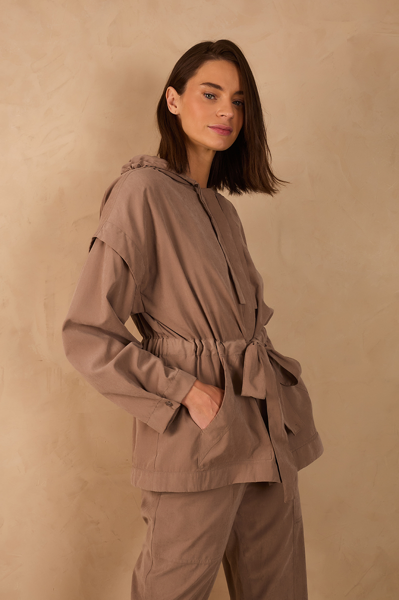 Gray Mirante Belted Buttoned Hood Parka Jacket_1