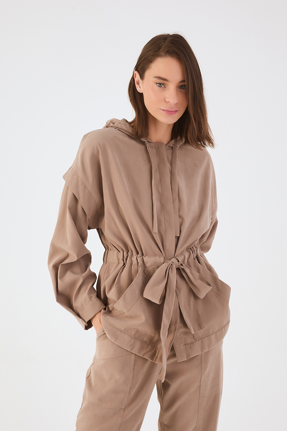 Gray Mirante Belted Buttoned Hood Parka Jacket