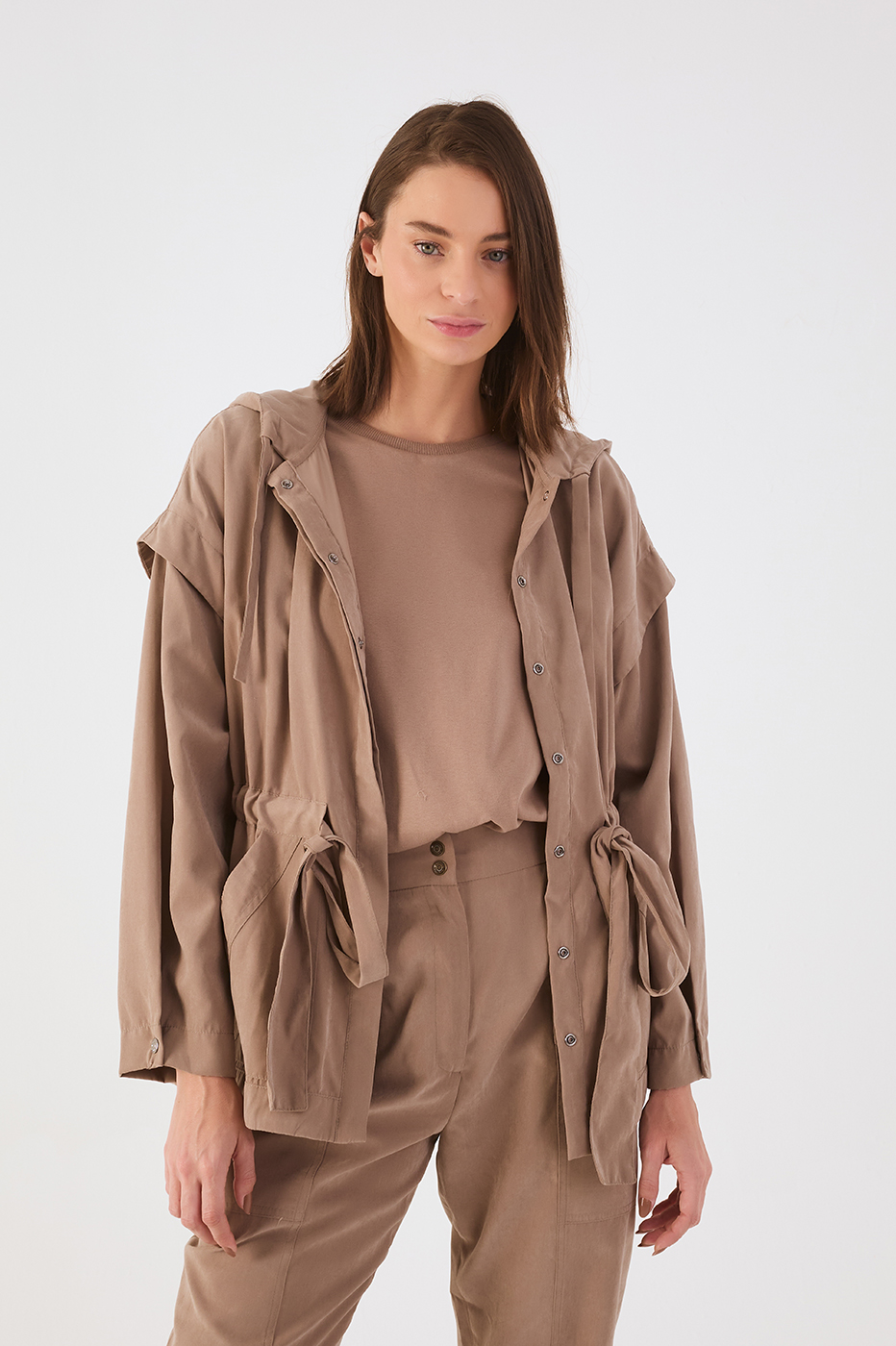 Gray Mirante Belted Buttoned Hood Parka Jacket