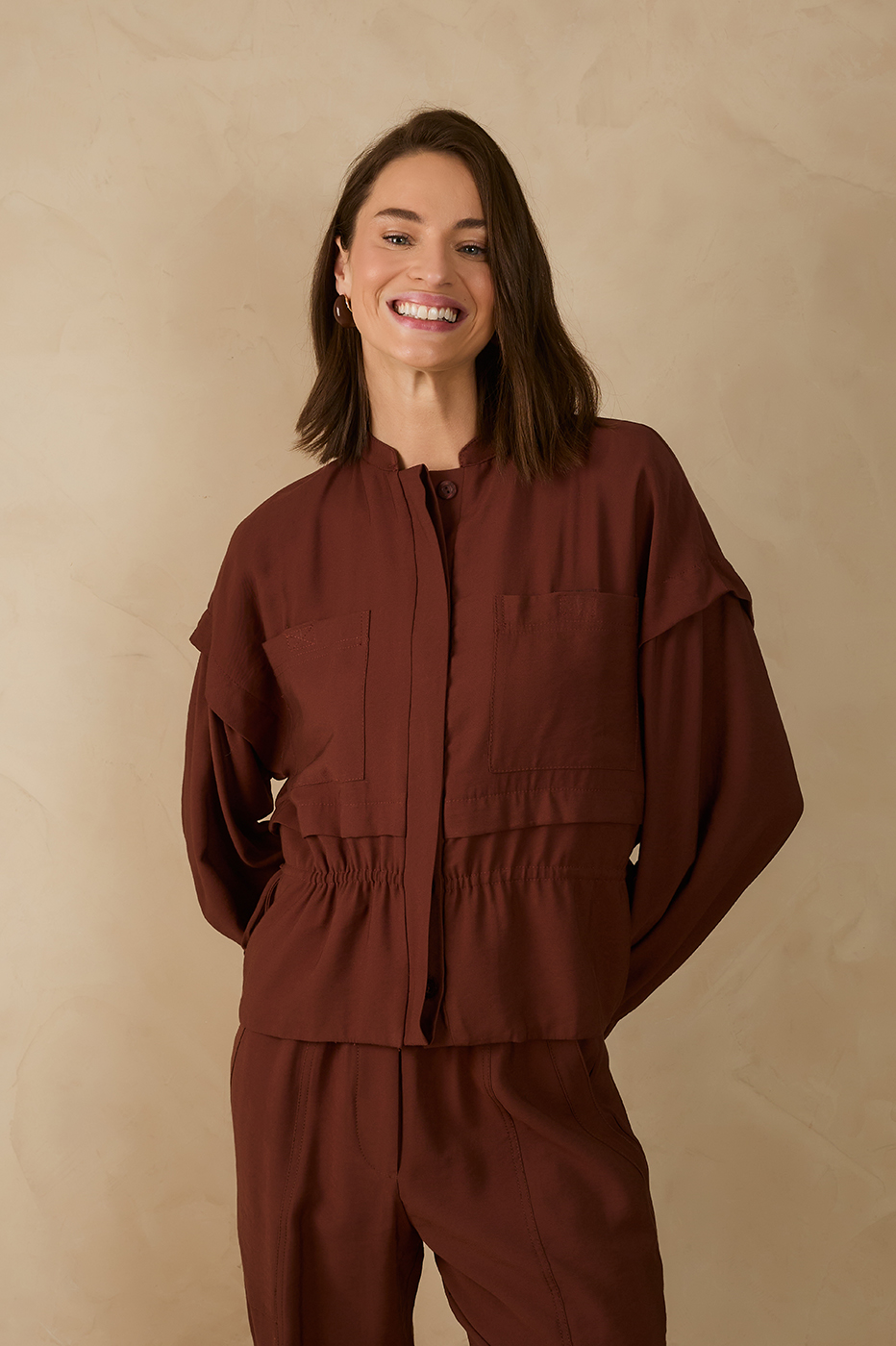 Brown Caffeine Drawstring Overlay Parka Jacket