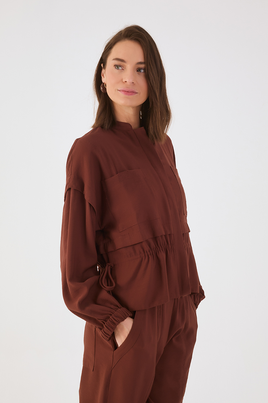 Brown Caffeine Drawstring Overlay Parka Jacket