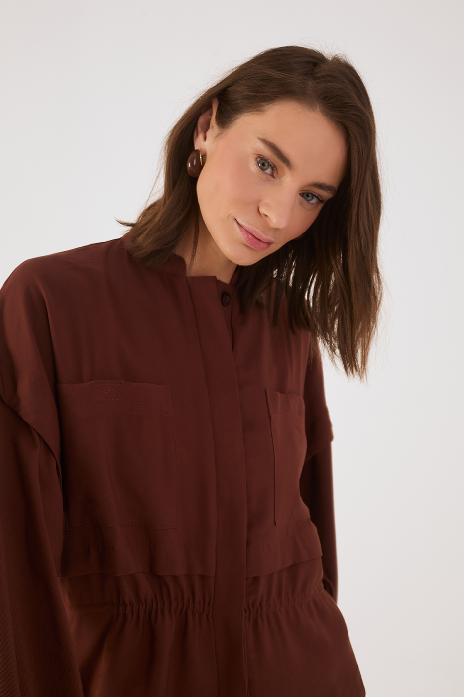 Brown Caffeine Drawstring Overlay Parka Jacket