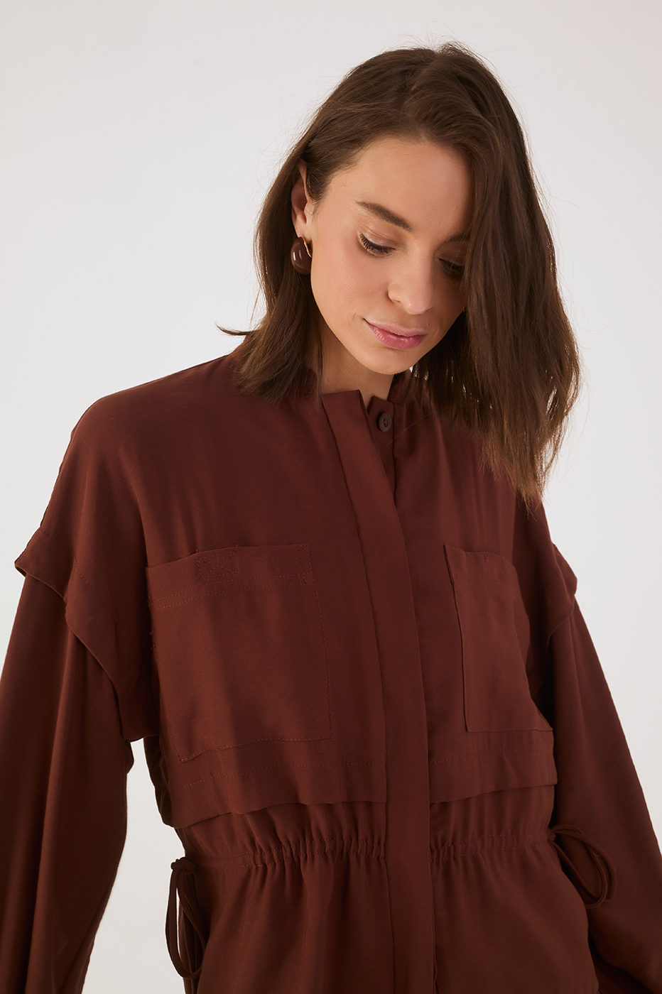 Brown Caffeine Drawstring Overlay Parka Jacket