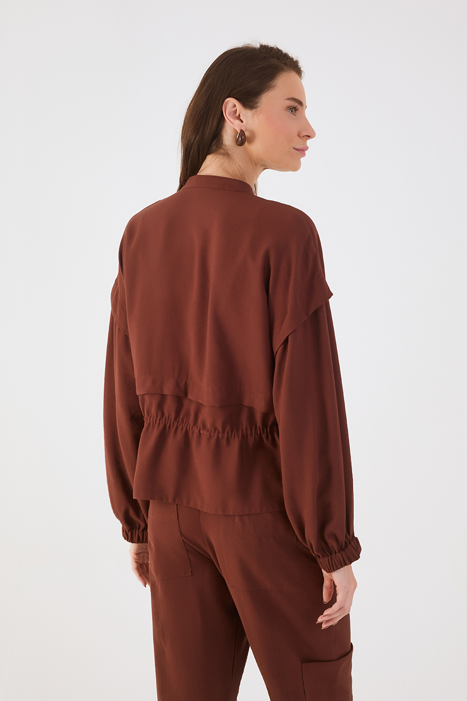 Brown Caffeine Drawstring Overlay Parka Jacket