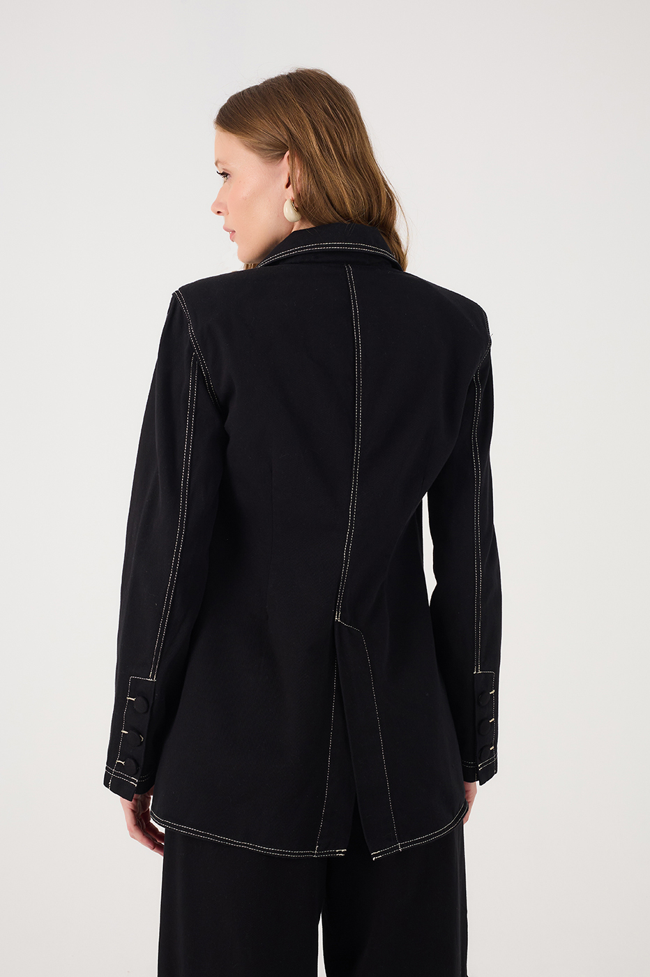 Black Notched Lapel Buttoned Twill Blazer