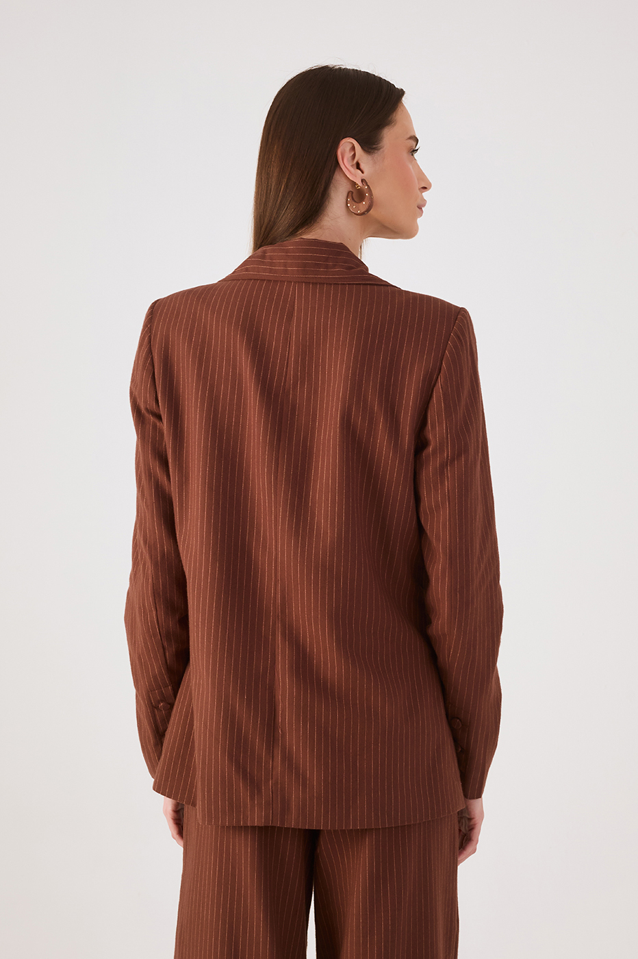 Brown Pinstripe Notched Lapel Buttoned Blazer