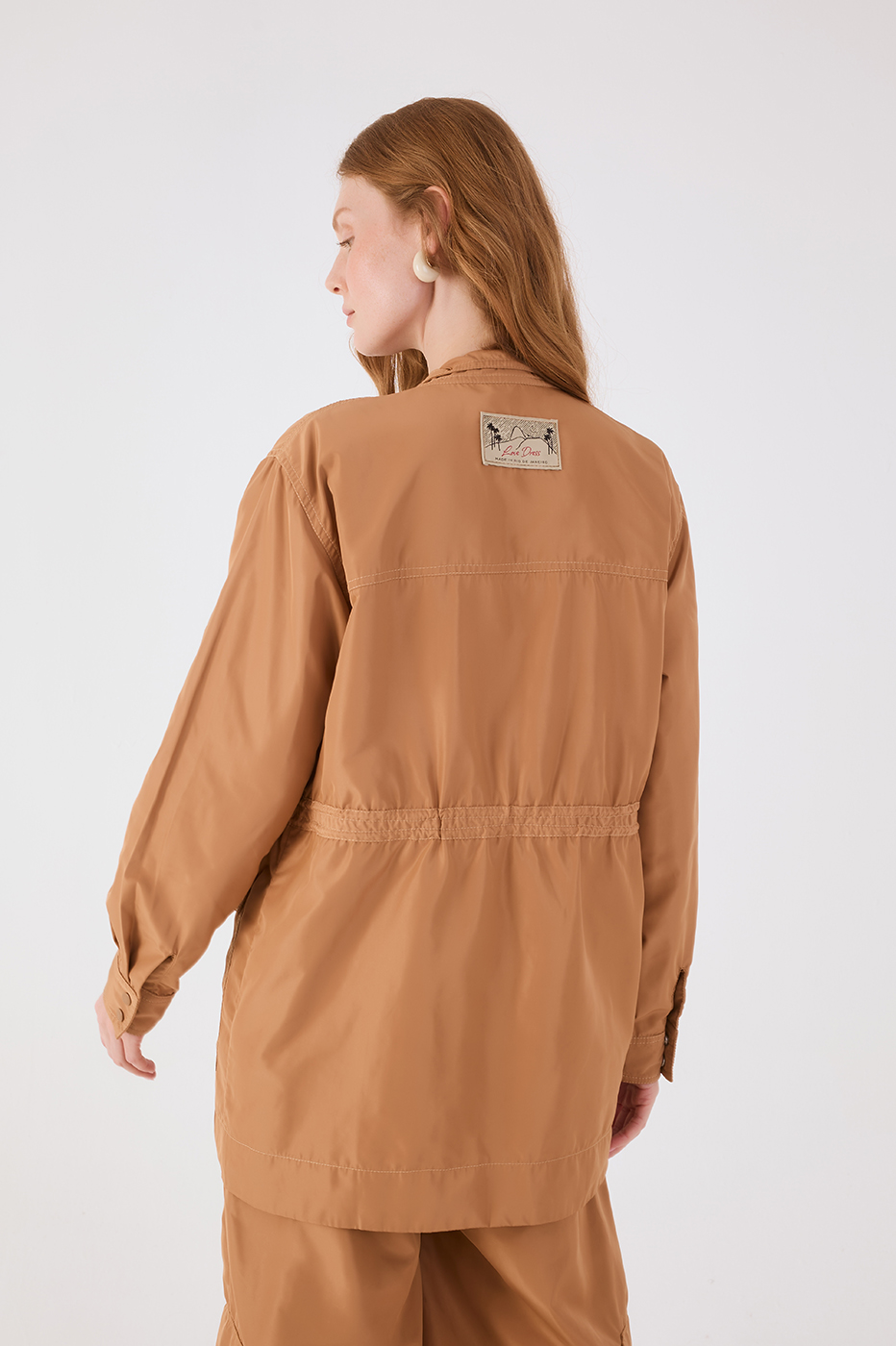 Beige Leme Adjustable Waist Buttoned Large Pockets Parka Jacket