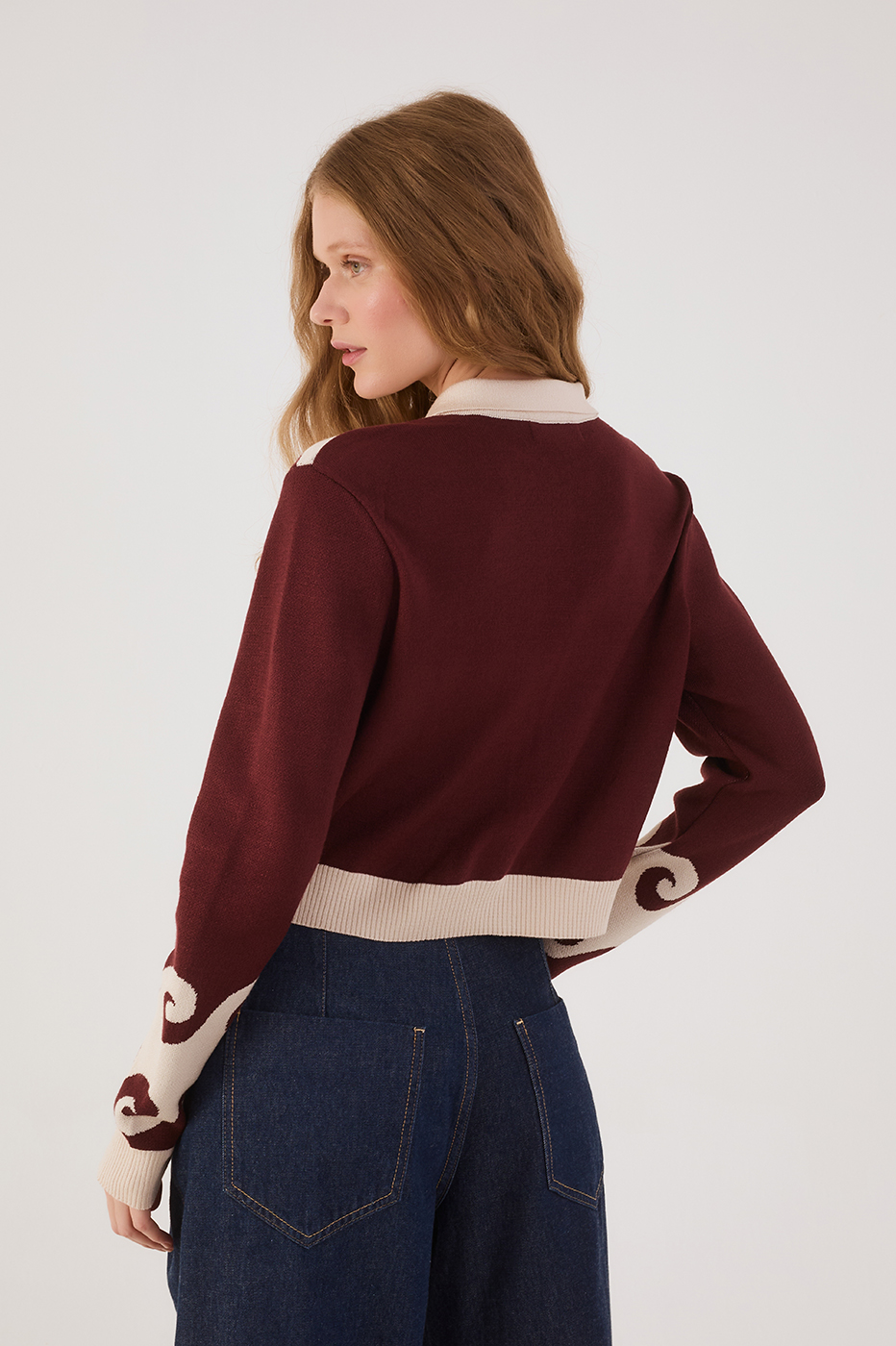 Wine Bossa Paradise Collared Buttoned Tricot Cardigan