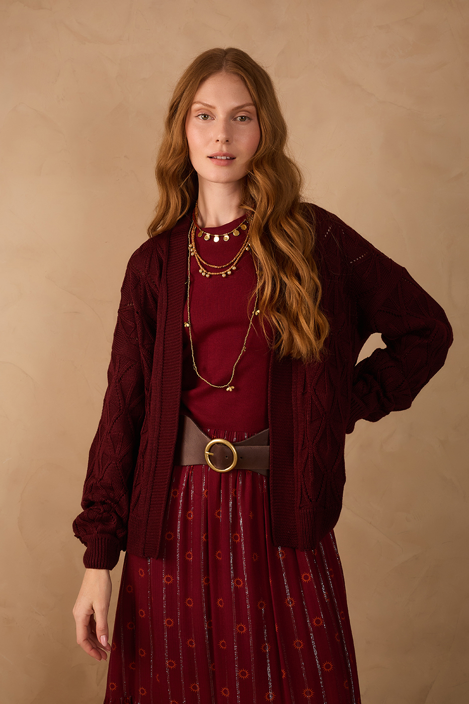 Wine Bossa Veleiro Open Tricot Cardigan