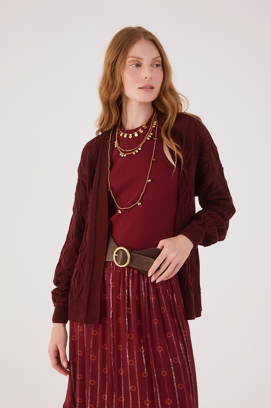 Wine Bossa Veleiro Open Tricot Cardigan