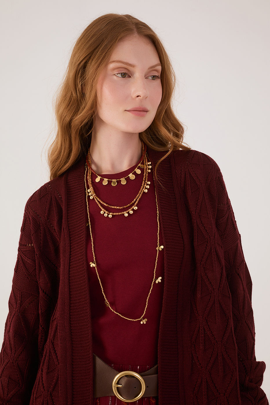Wine Bossa Veleiro Open Tricot Cardigan