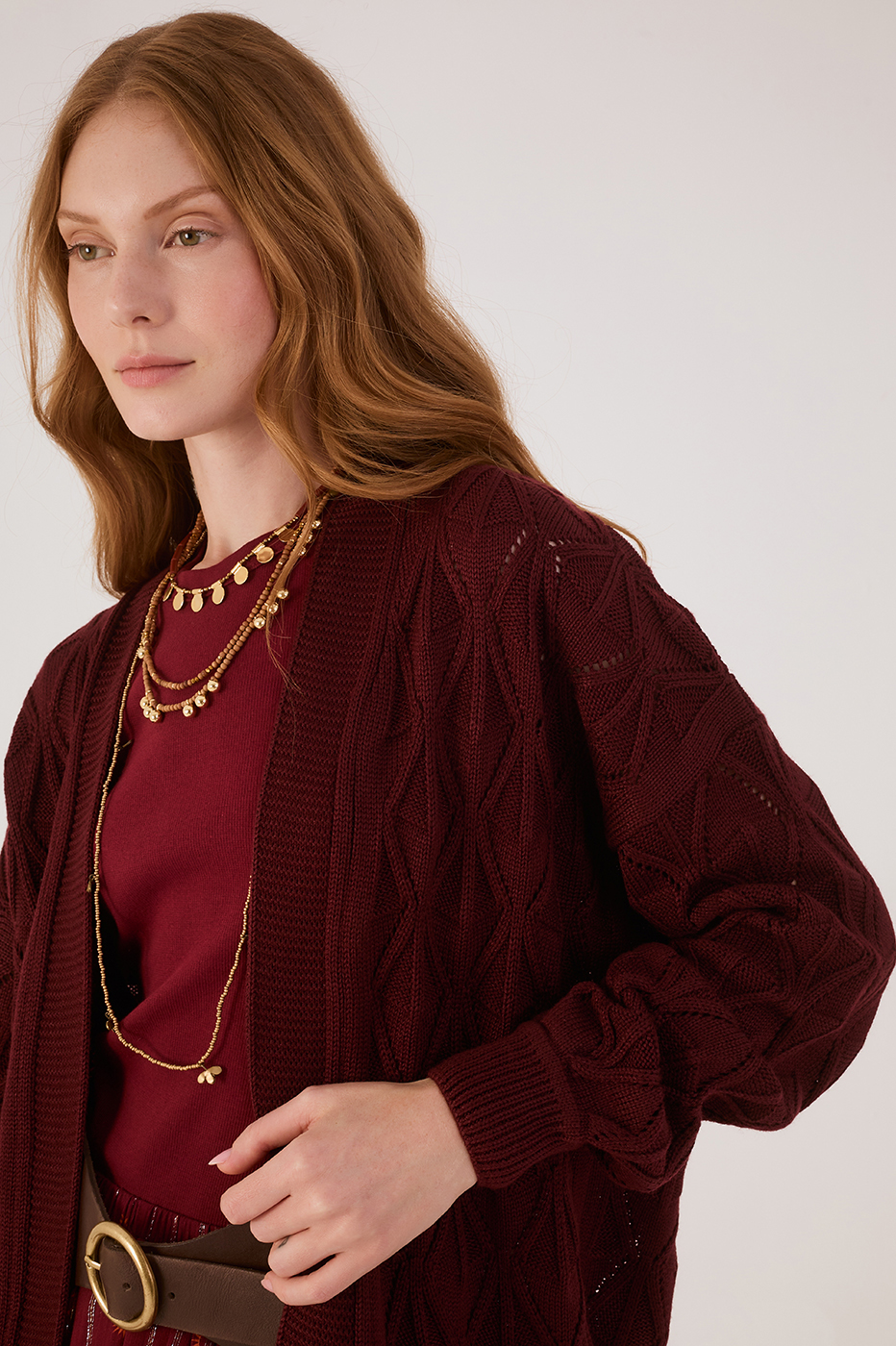 Wine Bossa Veleiro Open Tricot Cardigan