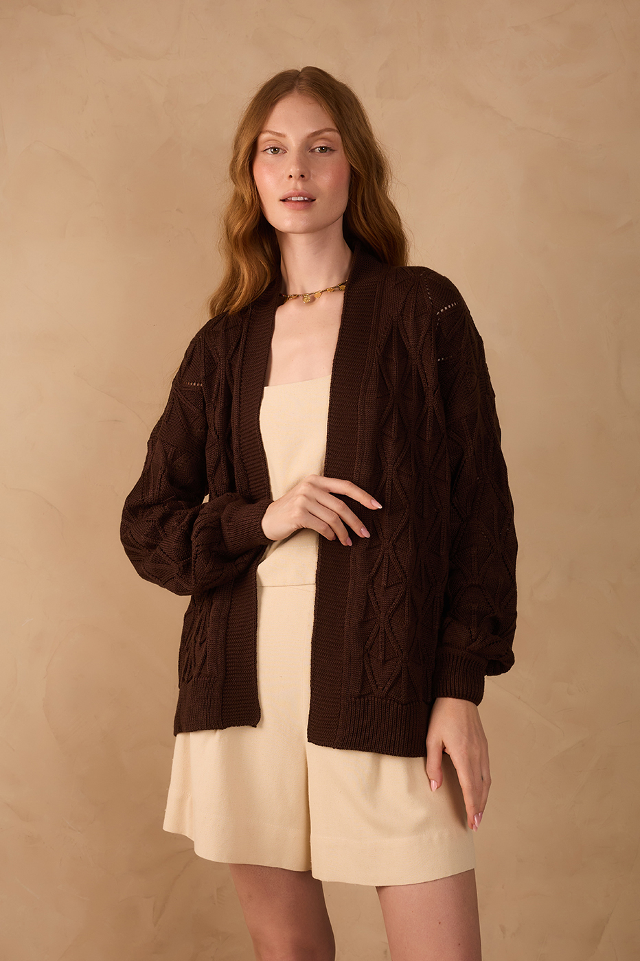 Brown Caffeine Veleiro Open Tricot Cardigan