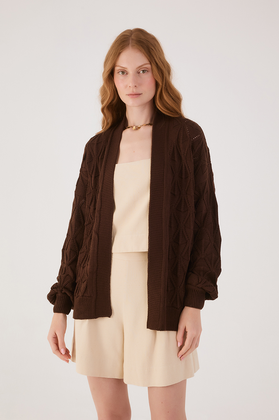 Brown Caffeine Veleiro Open Tricot Cardigan