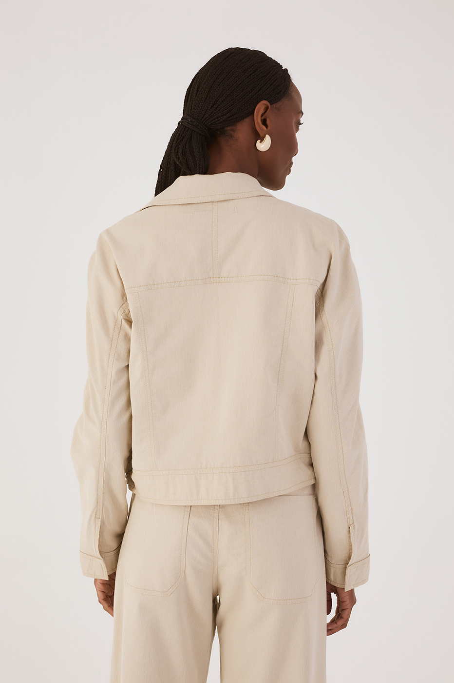 Beige Areia Collared Front Pockets Twill Jacket