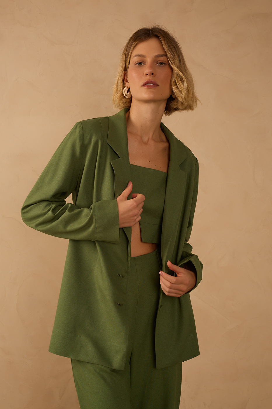 Linen Button Sleeve Blazer