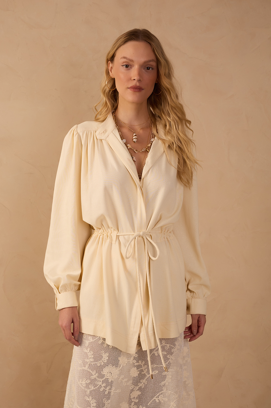 Linen Elastic Waist Parka