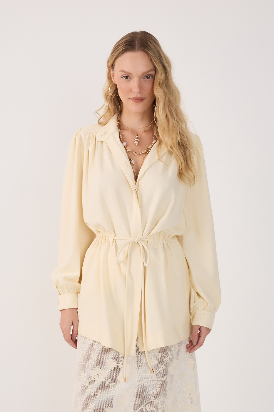 Linen Elastic Waist Parka_2