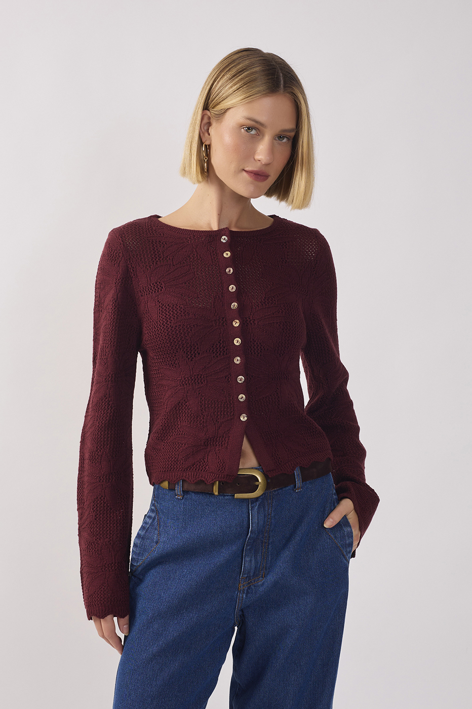 Floral Buttoned Tricot Jacquard Cardigan_2