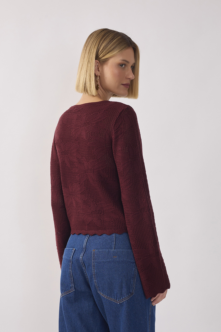 Floral Buttoned Tricot Jacquard Cardigan_5