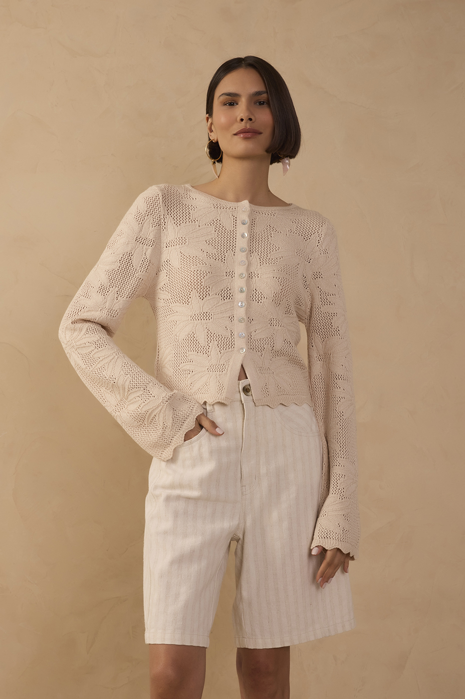 Floral Buttoned Tricot Jacquard Cardigan_1