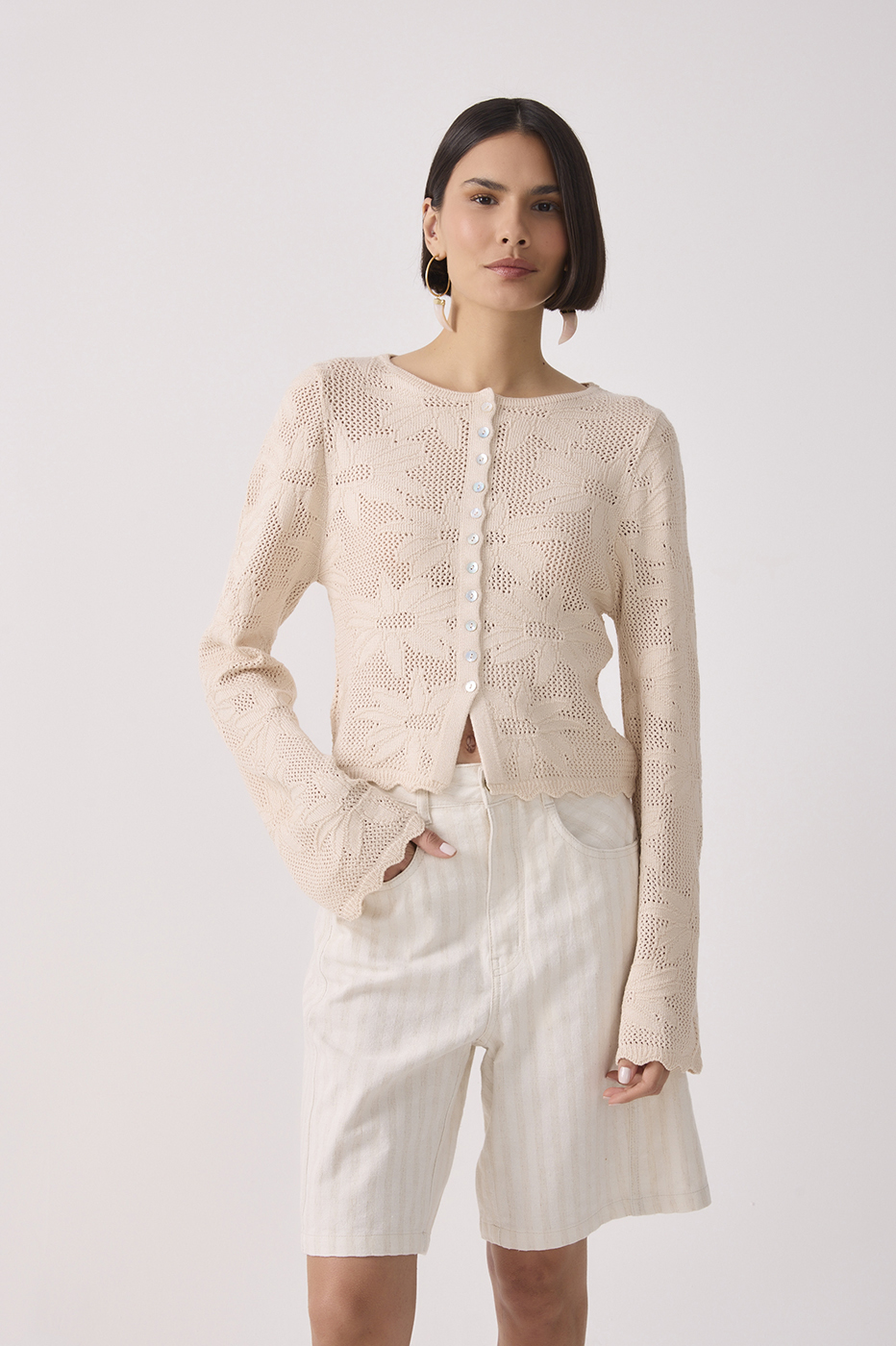 Floral Buttoned Tricot Jacquard Cardigan_2