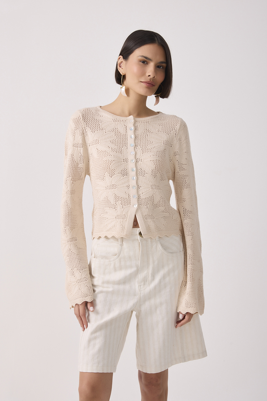 Floral Buttoned Tricot Jacquard Cardigan_3