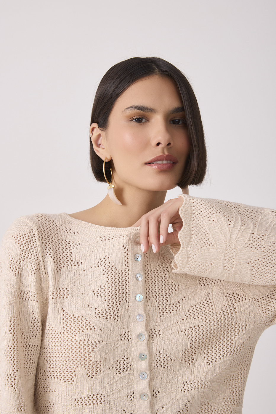Floral Buttoned Tricot Jacquard Cardigan_4
