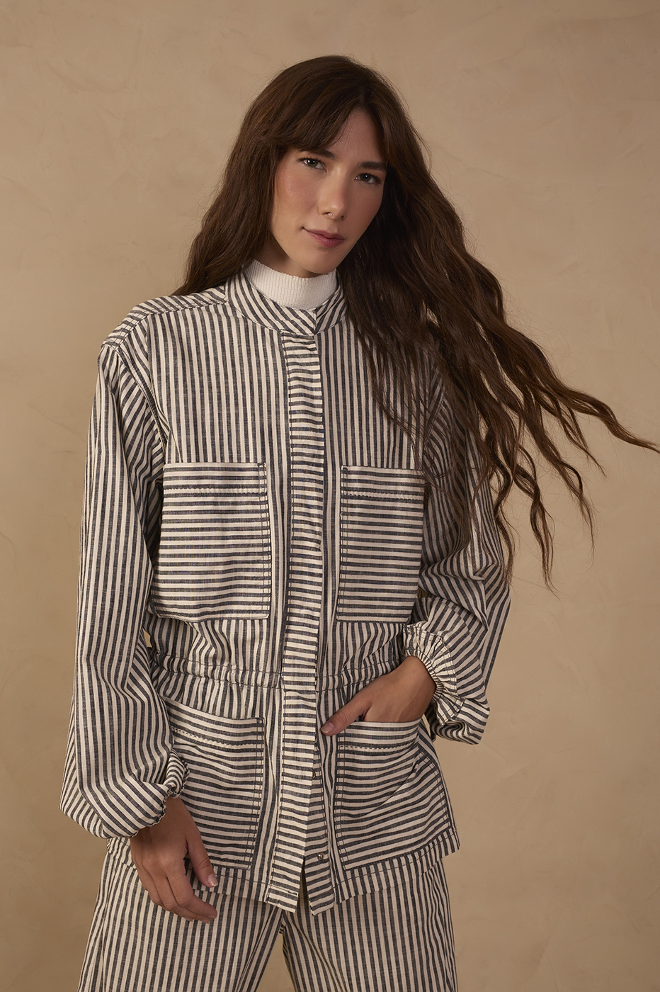 Black Stripe Linen Coat_1