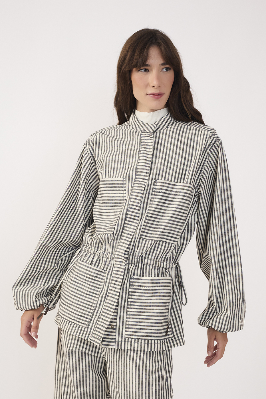 Black Stripe Linen Coat_2