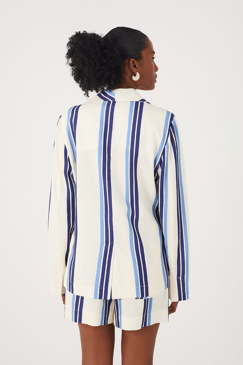 Blue Stripes Joa Lapel Button Linen Blazer