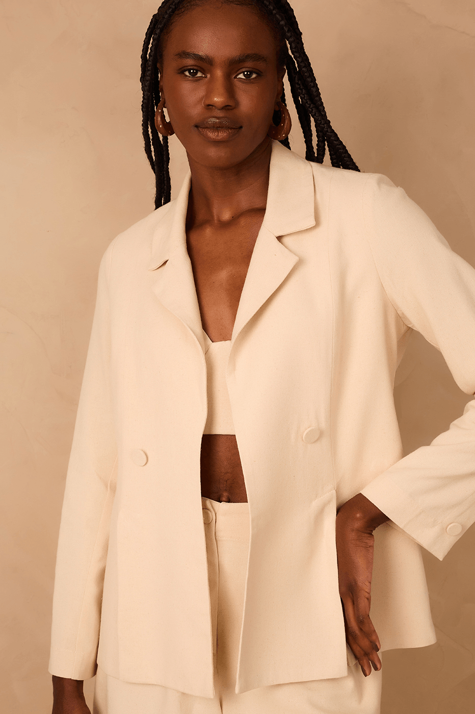 Off-White Notched Lapel Slit Linen Blazer