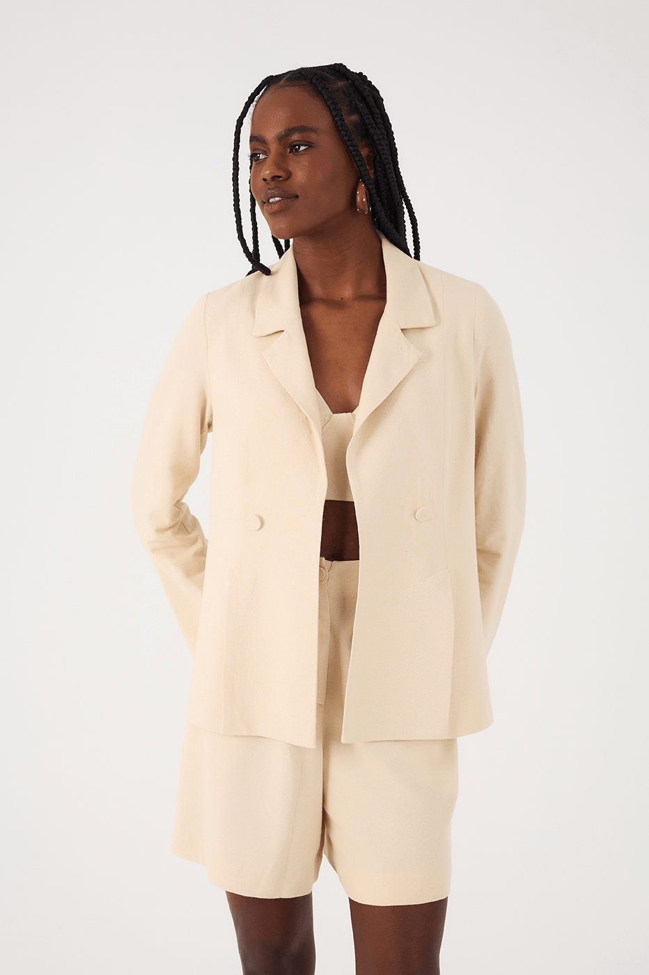 Off-White Notched Lapel Slit Linen Blazer