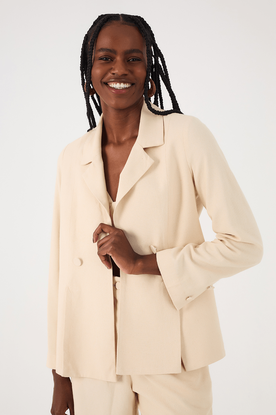 Off-White Notched Lapel Slit Linen Blazer