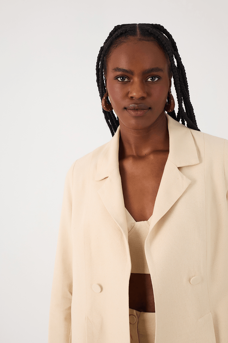 Off-White Notched Lapel Slit Linen Blazer