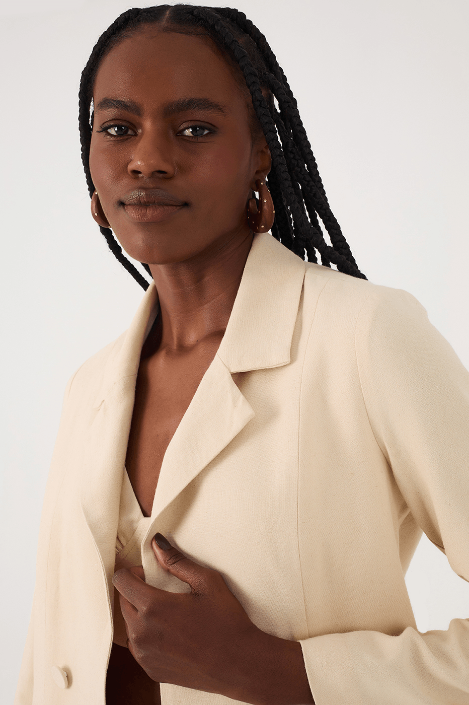 Off-White Notched Lapel Slit Linen Blazer