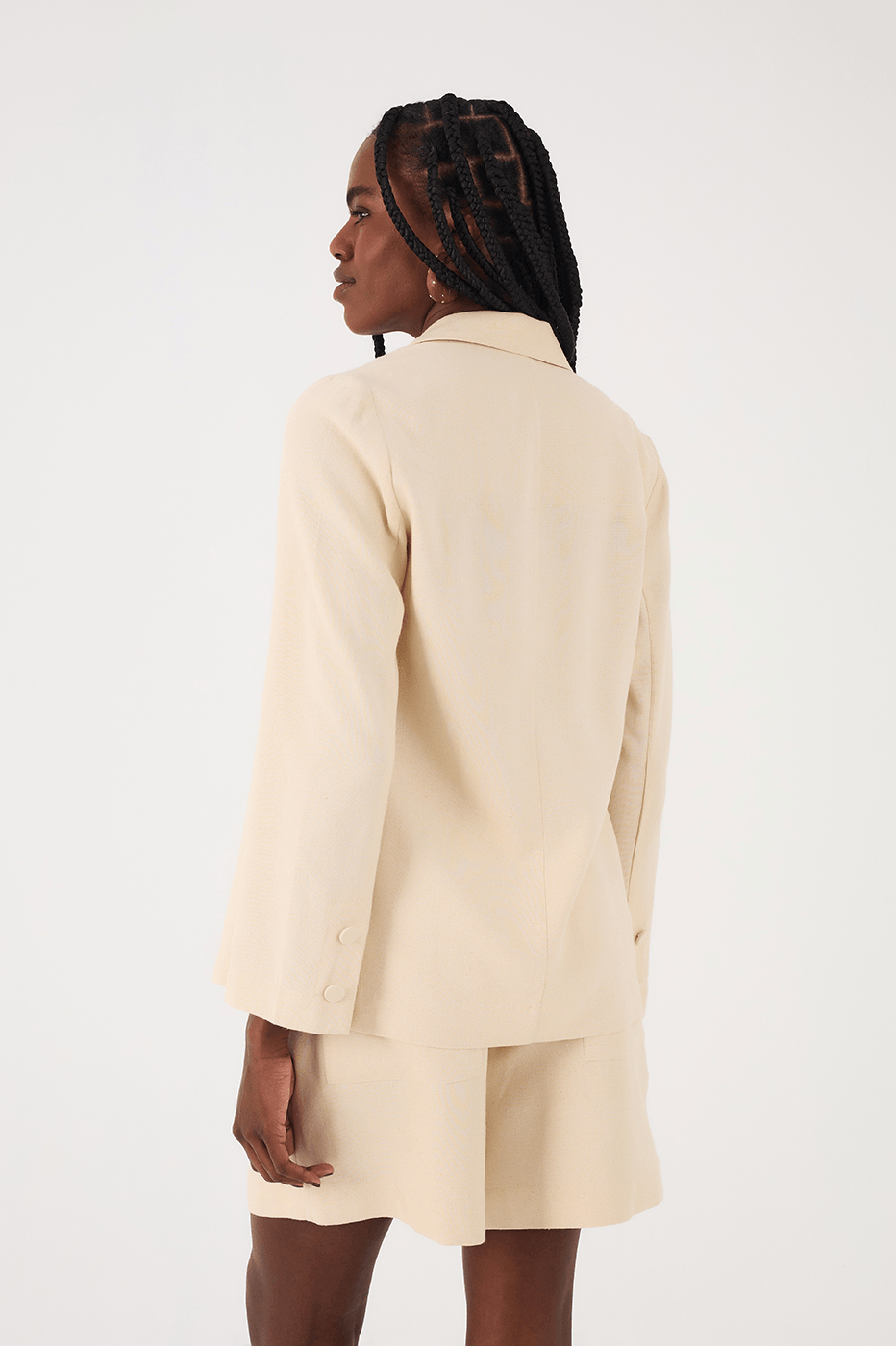 Off-White Notched Lapel Slit Linen Blazer