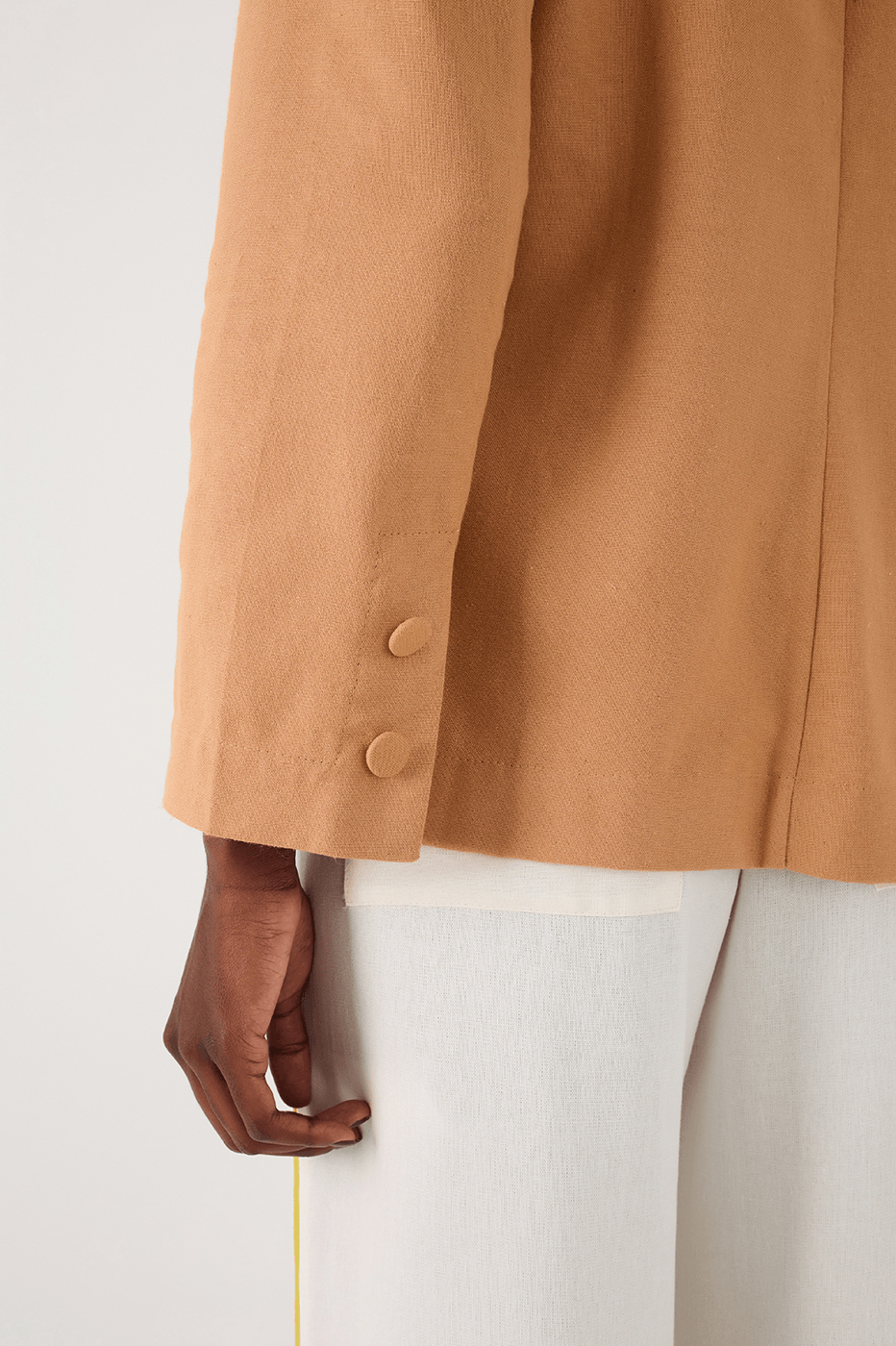 Beige Leme Notched Lapel Slit Linen Blazer