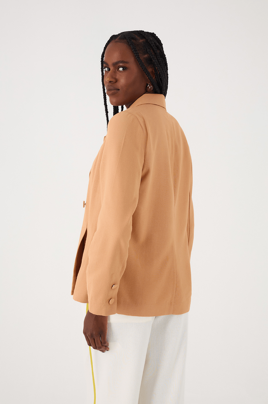 Beige Leme Notched Lapel Slit Linen Blazer