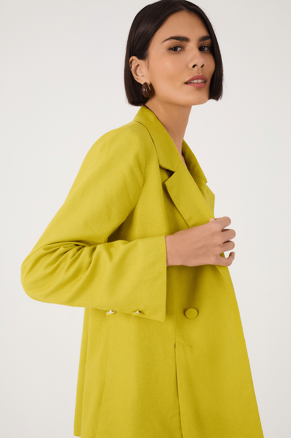 Green Urca Notched Lapel Slit Linen Blazer