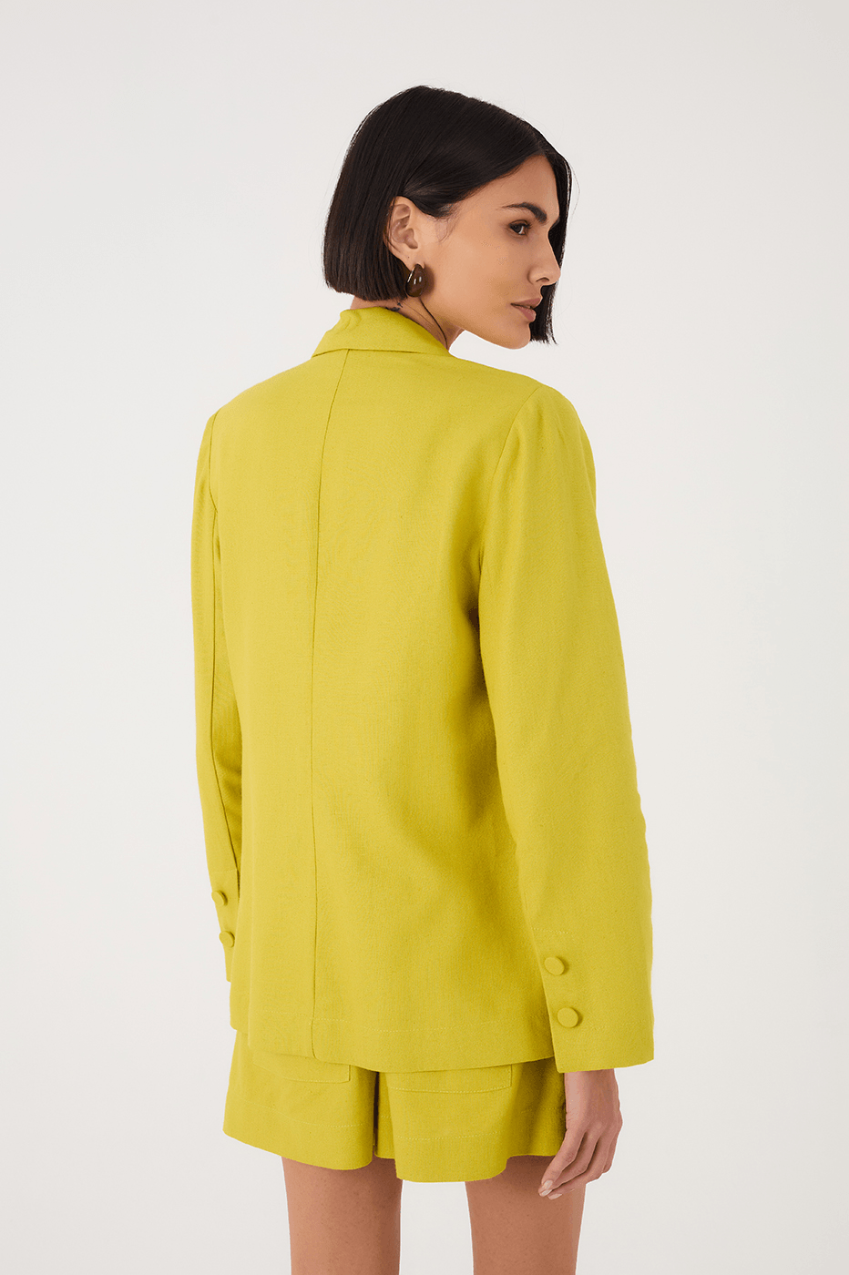 Green Urca Notched Lapel Slit Linen Blazer
