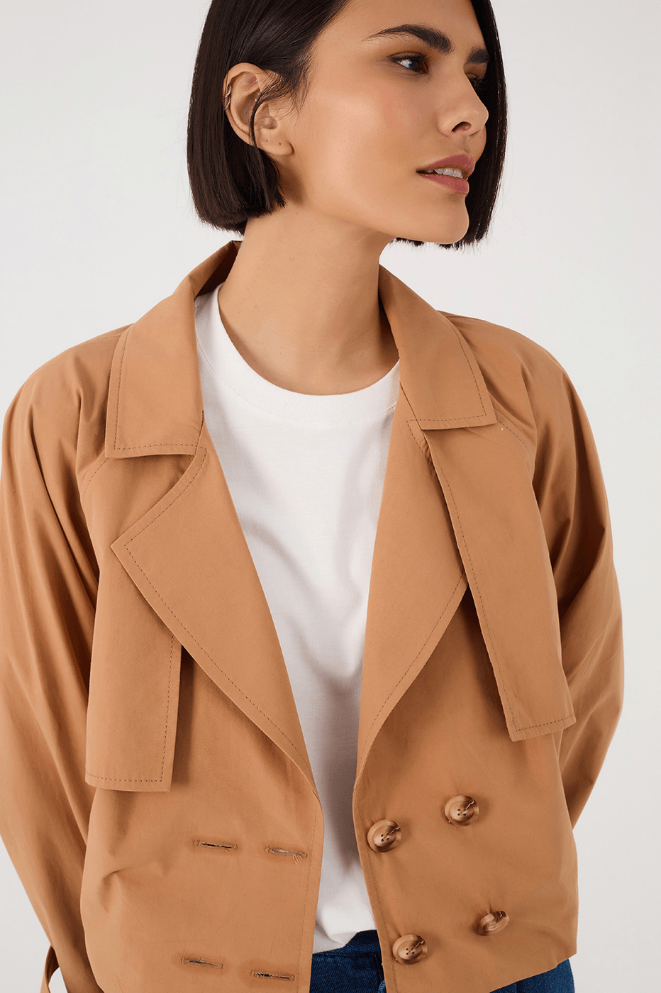 Beige Leme Buttoned Cotton Crop Jacket