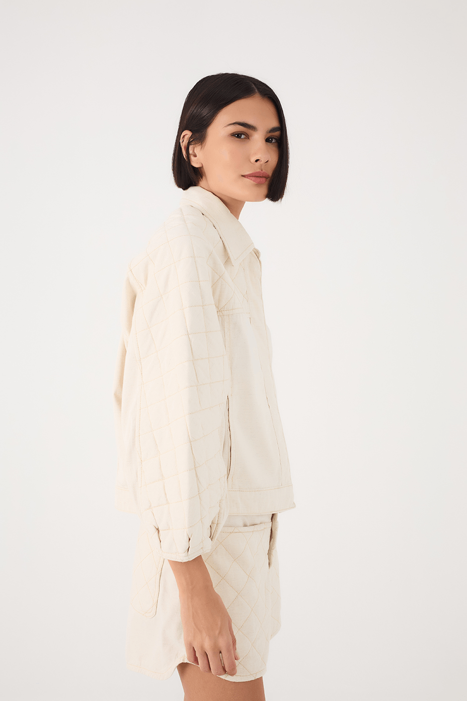 Off-White Collared Quilted Linen Jacket
