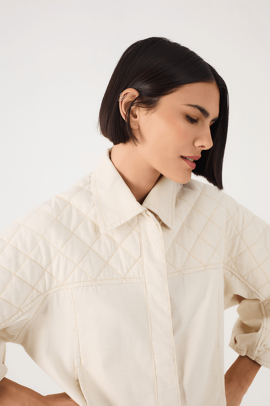 Off-White Collared Quilted Linen Jacket