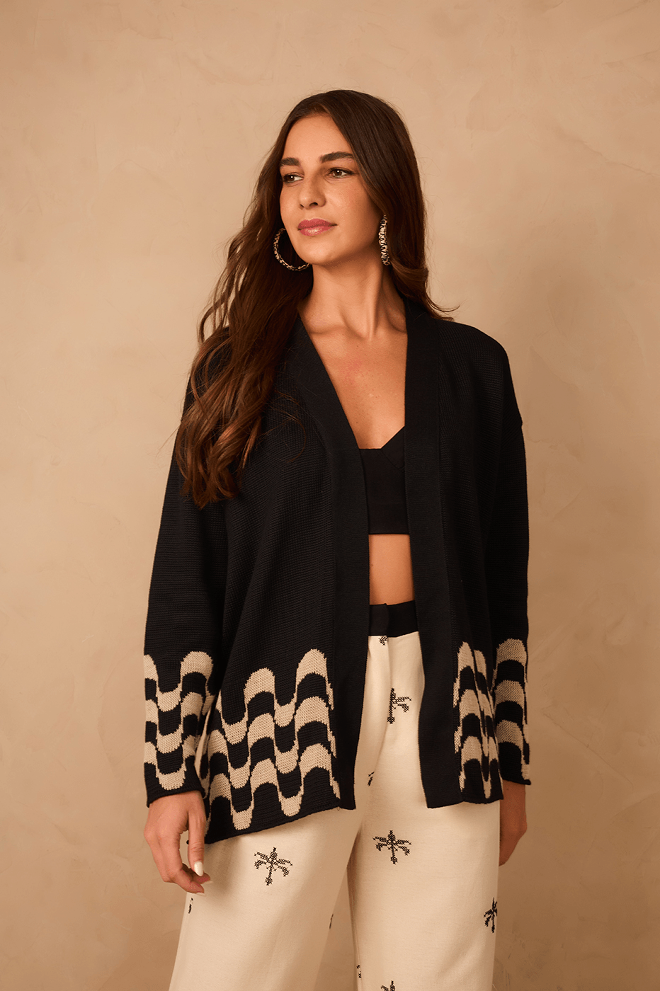 Black Orla V Neck Tricot Cardigan