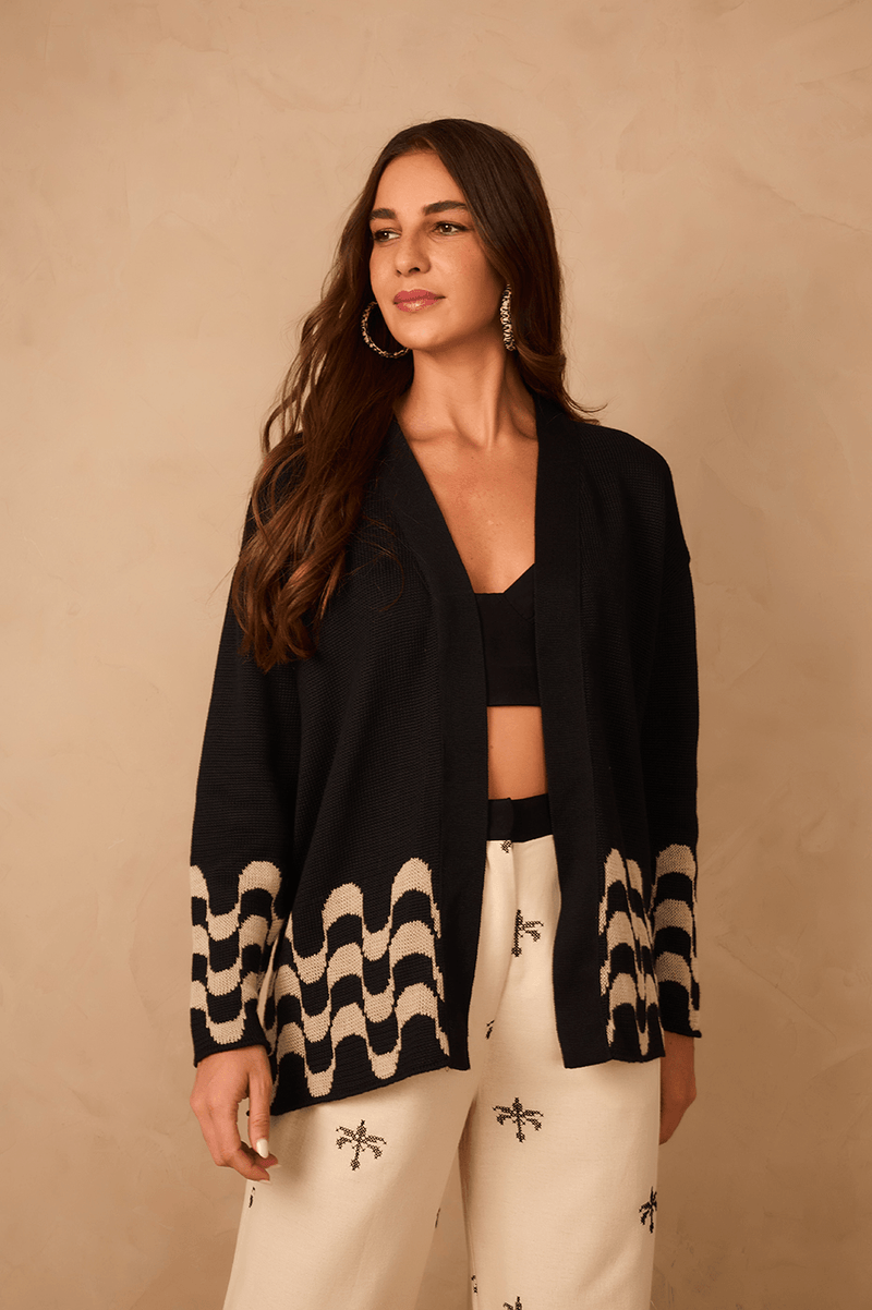 Black Orla V Neck Tricot Cardigan_1
